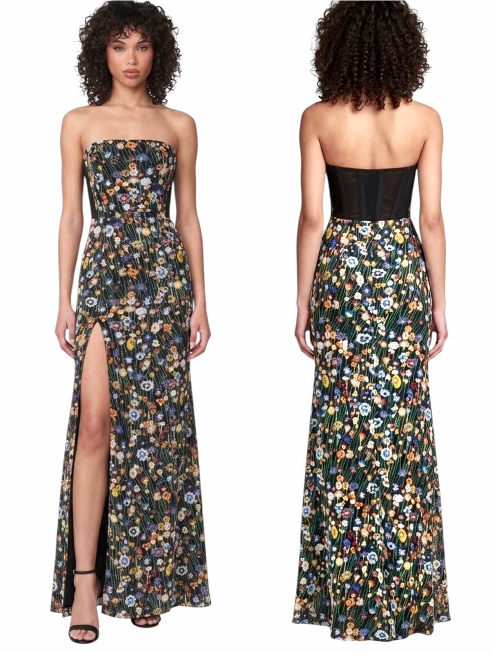 Helsi Ophelia Women’s Strapless Corset Floral Sequin Maxi Column Gown Small NEW